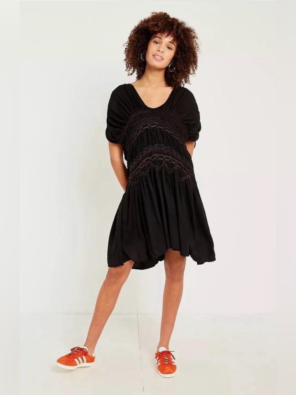 Free People Black Mini Dress with Multicolor Embroidery